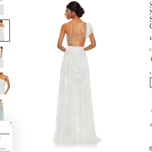 NWT MAC DUGGAL | SEQUINED ONE SHOULDER FLUTTER SLEEVE A LINE GOWN | WHITE | SZ 8 - Picture 3 of 4